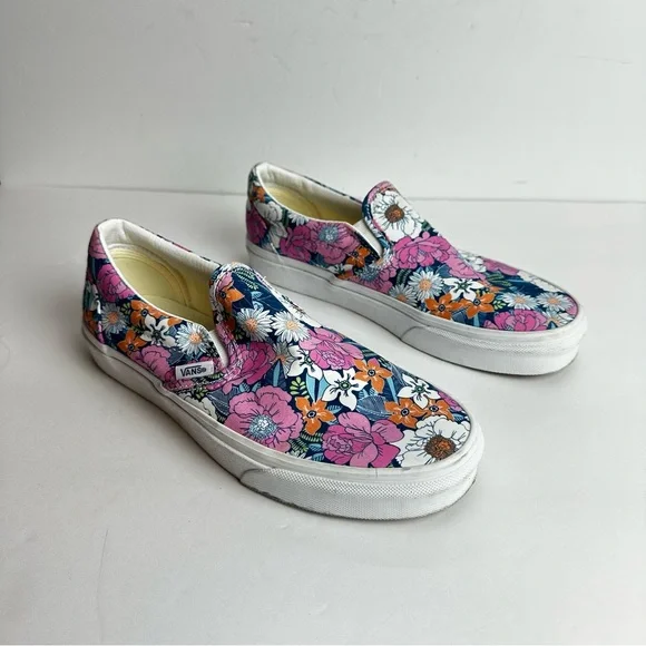 ❌SOLD❌Vans Floral Canvas Shoes Women's 8.5 or Men's 7 Slip On Off The Wall Pink - Picture 1 of 9
